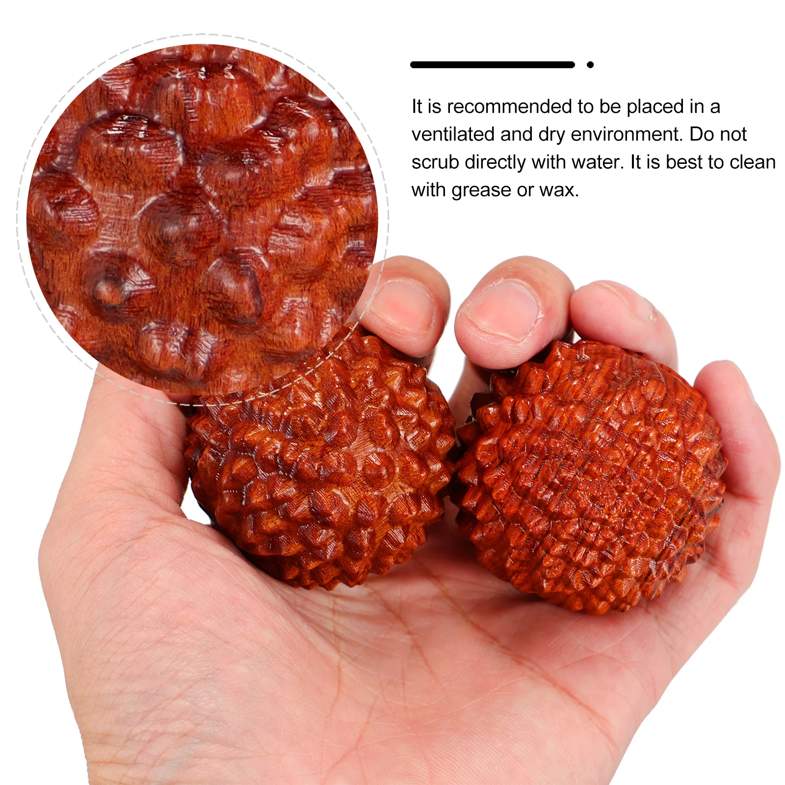 

2pcs Huanghuali Handheld Massage Wooden Craft nament Chinese Wenwan Hand Exercise Wrist Strengthener Stress