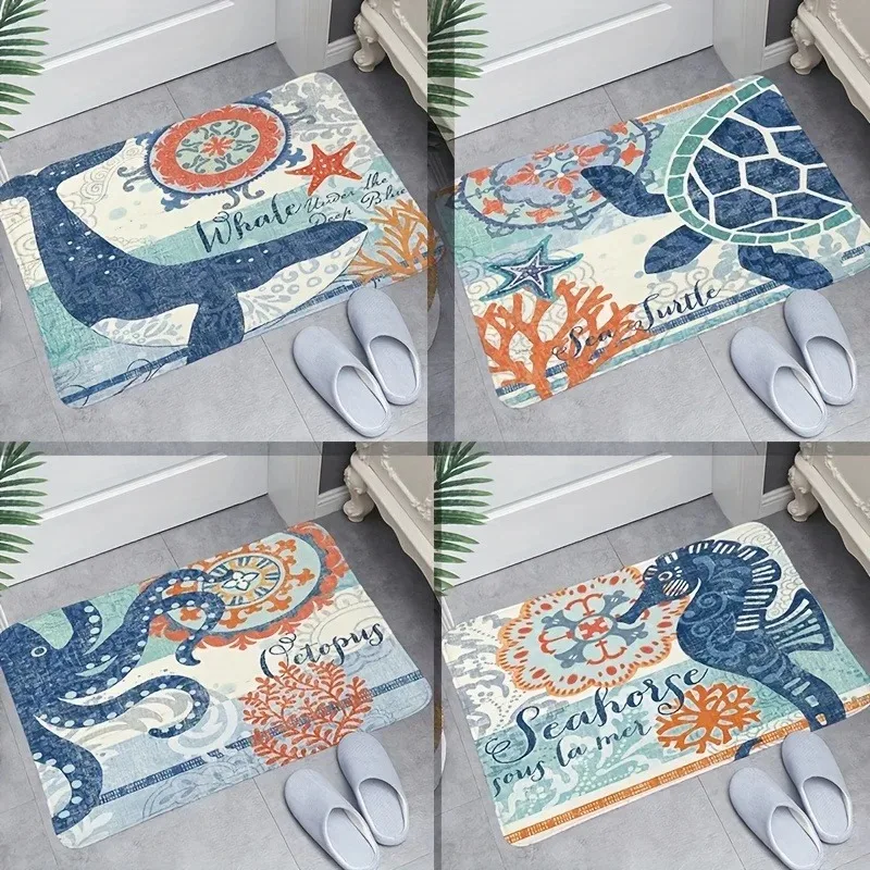 

1PC Sea animal pattern Home Door Mats Kitchen Rugs Non-Slip Pop design Bathroom Rugs Bath Mat Carpet for Home Sink Laundry Decor