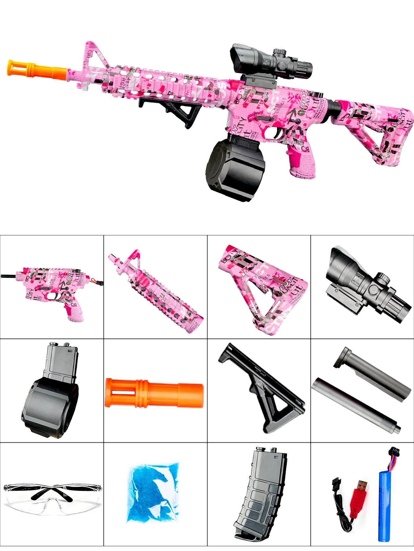M416 blaster de gel elétrico, pistola de bola de gel, arma de brinquedo de bala de água de modo manual/automático, jogo interativo ao ar livre (sem balas)
