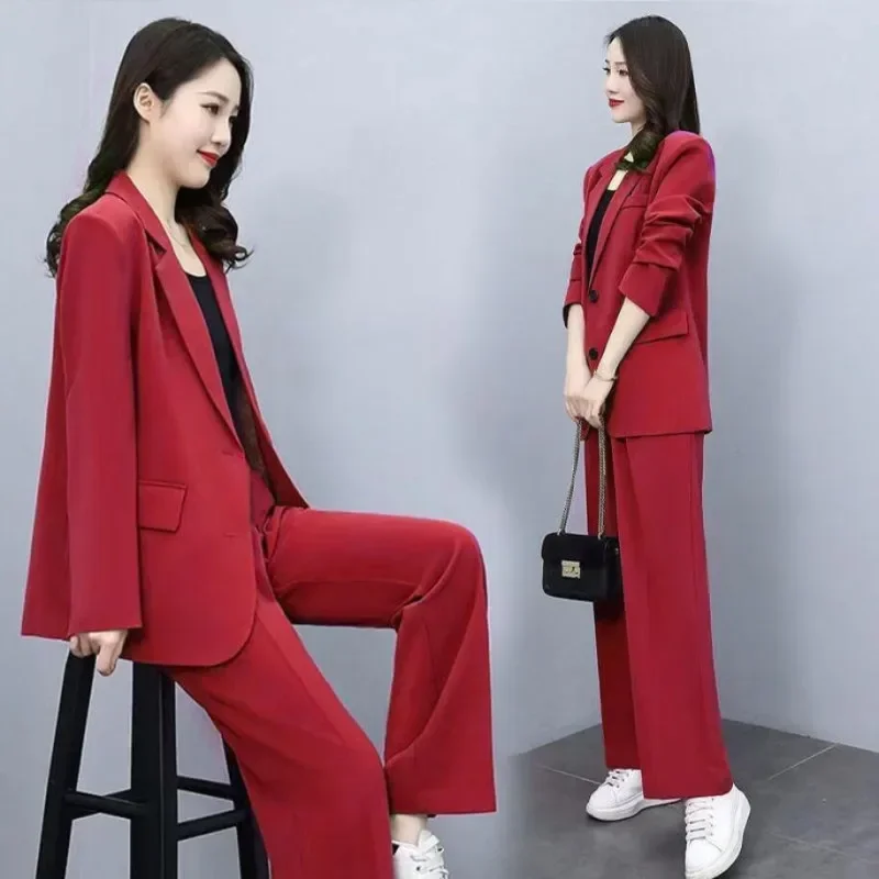 Traje informal de dos piezas para mujer, conjunto de chaqueta y pantalones holgados, ropa profesional elegante, Otoño, 2023