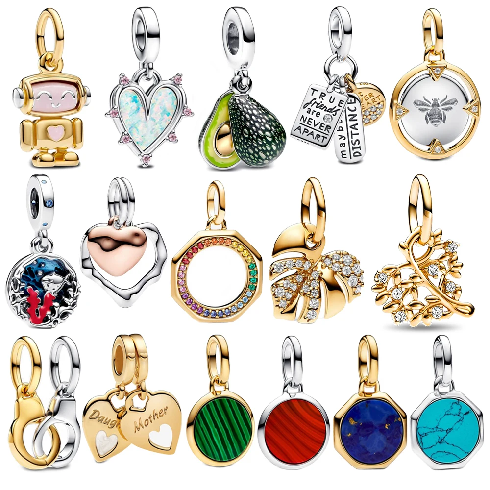 Nuovo argento sterling 925 amicizia opalescente doppio, avvocado e amicizia triplo pendente fascino adatto braccialetto di marca gioielli fai da te