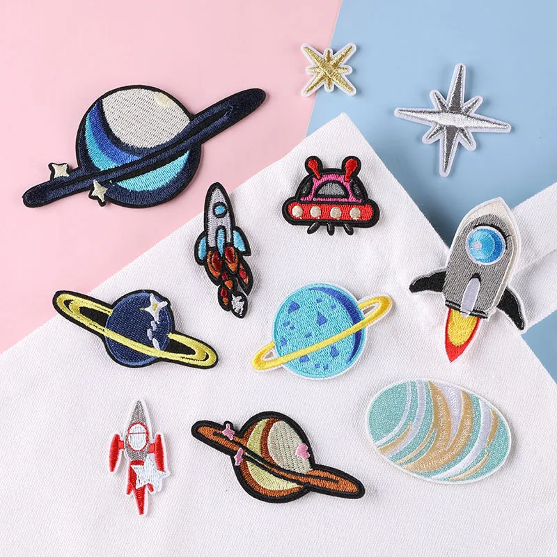 Aufnäher für Kleidung, Kinder, Jungen, Weltraum, zum Aufbügeln, Sternrakete, Ufo, bestickt, Thermocollant-Stich, niedliche Parches, Designer-Jacken – Detail 2