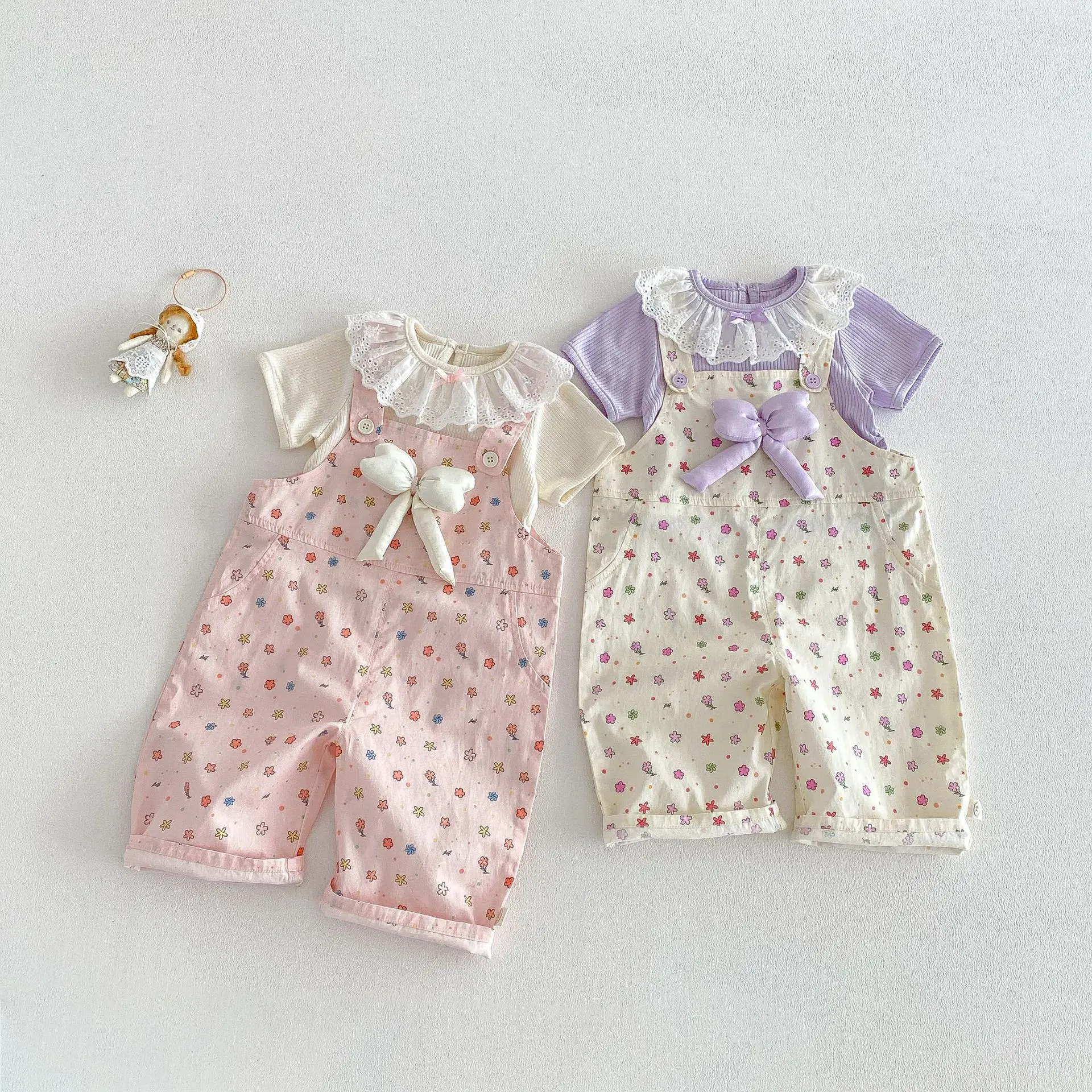 Girls' Floral Overalls 2026 New Summer Baby Bow Full Print Casual Pants for Children