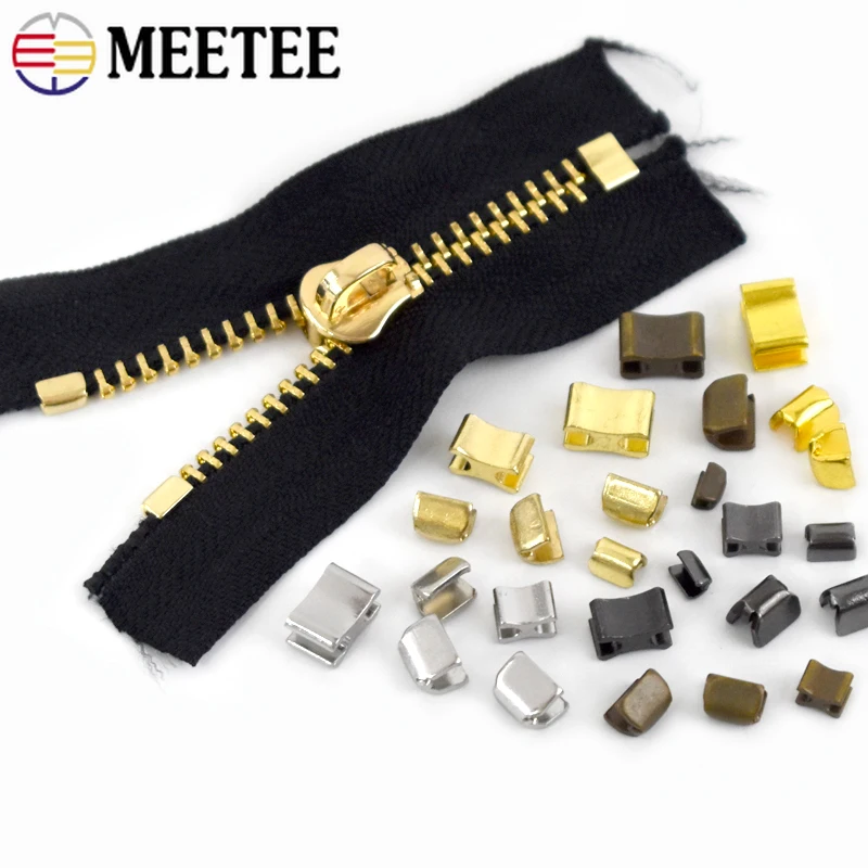 Meetee 20/50Sets 3# 5# 8# 10# Metal Zipper Stopper Non-slip Tail Stop U Code Bags Clothes Zip Repair Kit DIY Sewing Accessories