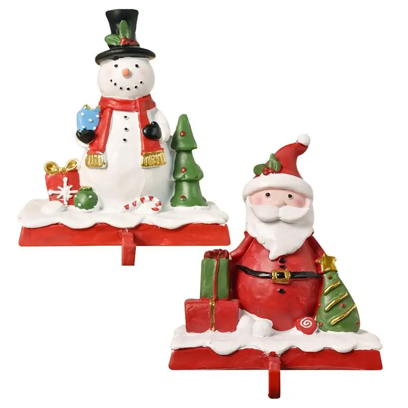 Resin Santa Snowman Christmas Stockings Christmas Resin Stocking Hooker Holders for Mantle Non-skid Mantel Christmas Decorations