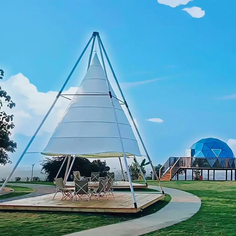 

Outdoor camping bamboo lantern tent Internet celebrity clock in camp restaurant, scenic resort hotel awning