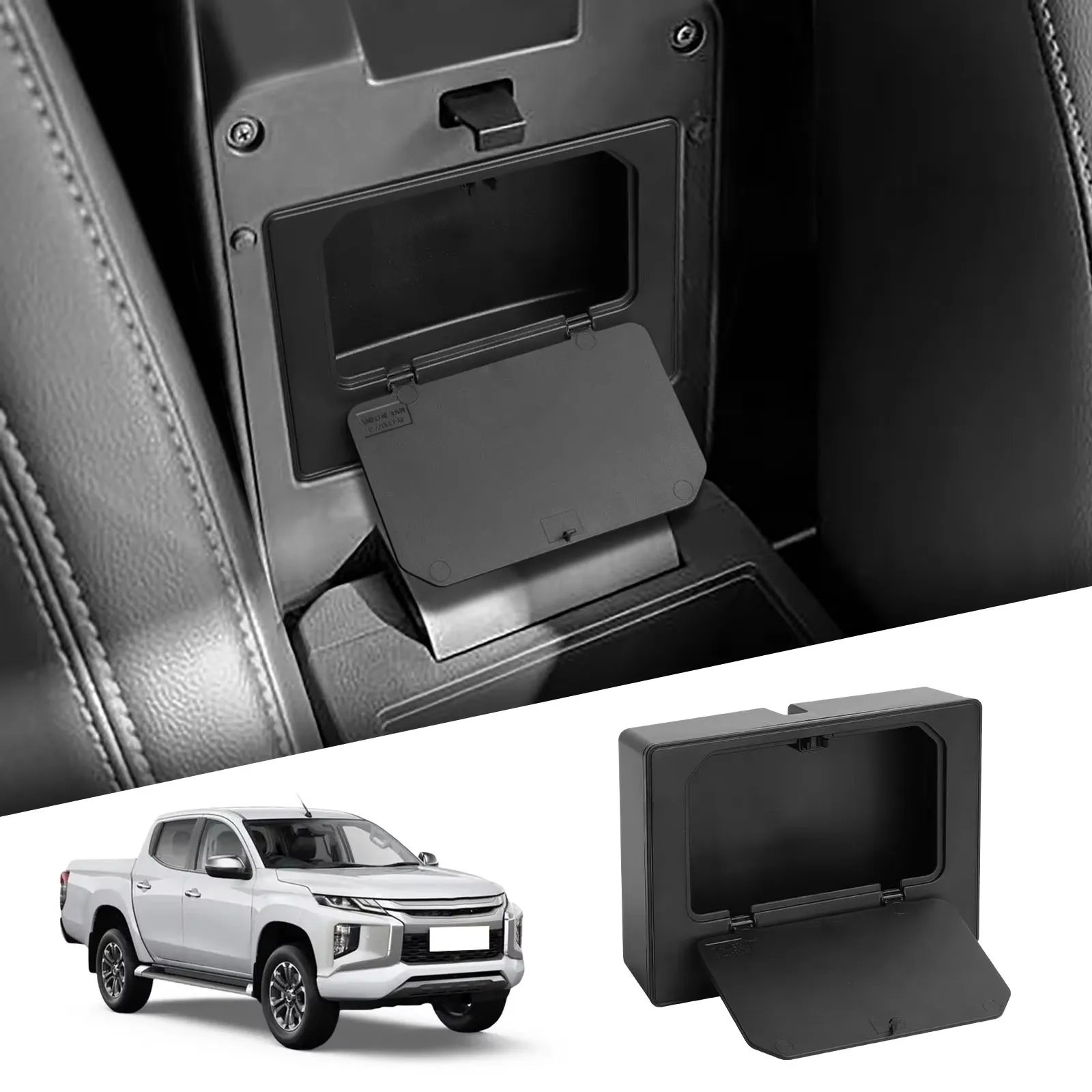 For Mitsubishi L200/Triton 2024 2025 Center Console Armrest hidden Storage Box Organizer Accessories Tidying Black