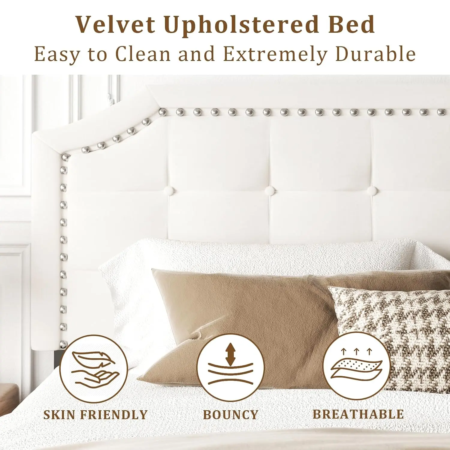 Queen Size Bed Frame, Queen Size Platform Bed Frame with Upholstered Button Tufted Headboard, Strong Wood Slats, No, Customized - view 5