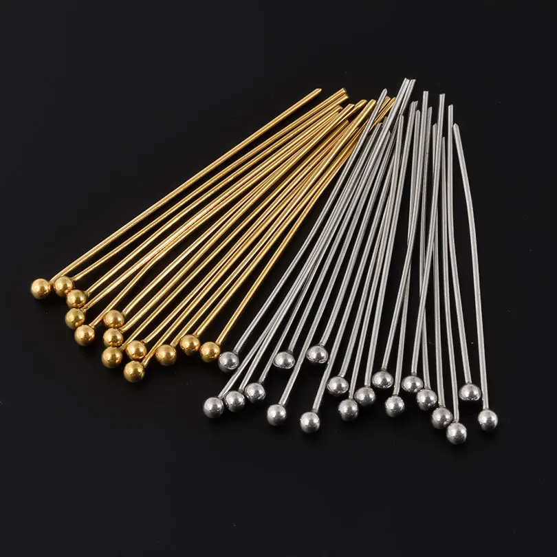 100pcs/Lot Golden Color Stainless Steel Ball Head Pins PVD Needle Pin DIY Jewelry Accessories Base De Aretes Acero Inoxidable