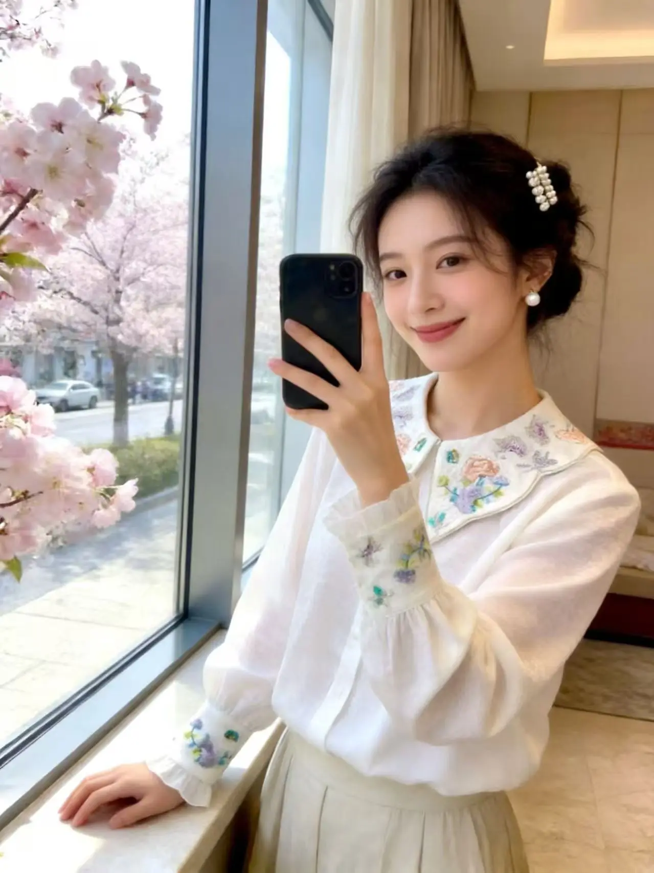 High-end Spring Summer Embroidery Top New Chinese Style Top Women's Flowers Loose Blouse Shirt S-XXL