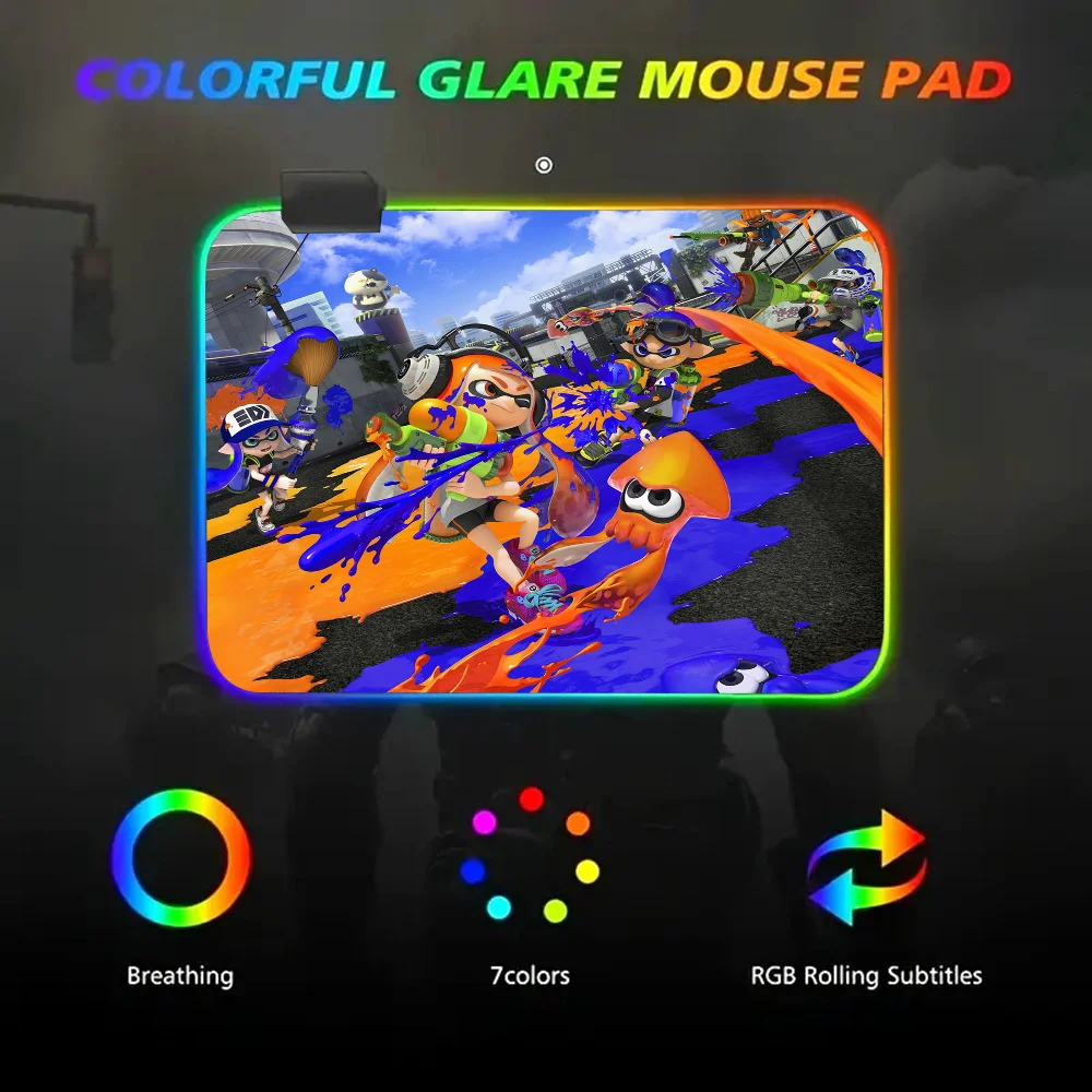 Splatoon Mousepad RGB Small Size Gaming Mouse Pad With LED Light Desk Mat Super Smooth Non-slip Rubber Bottom