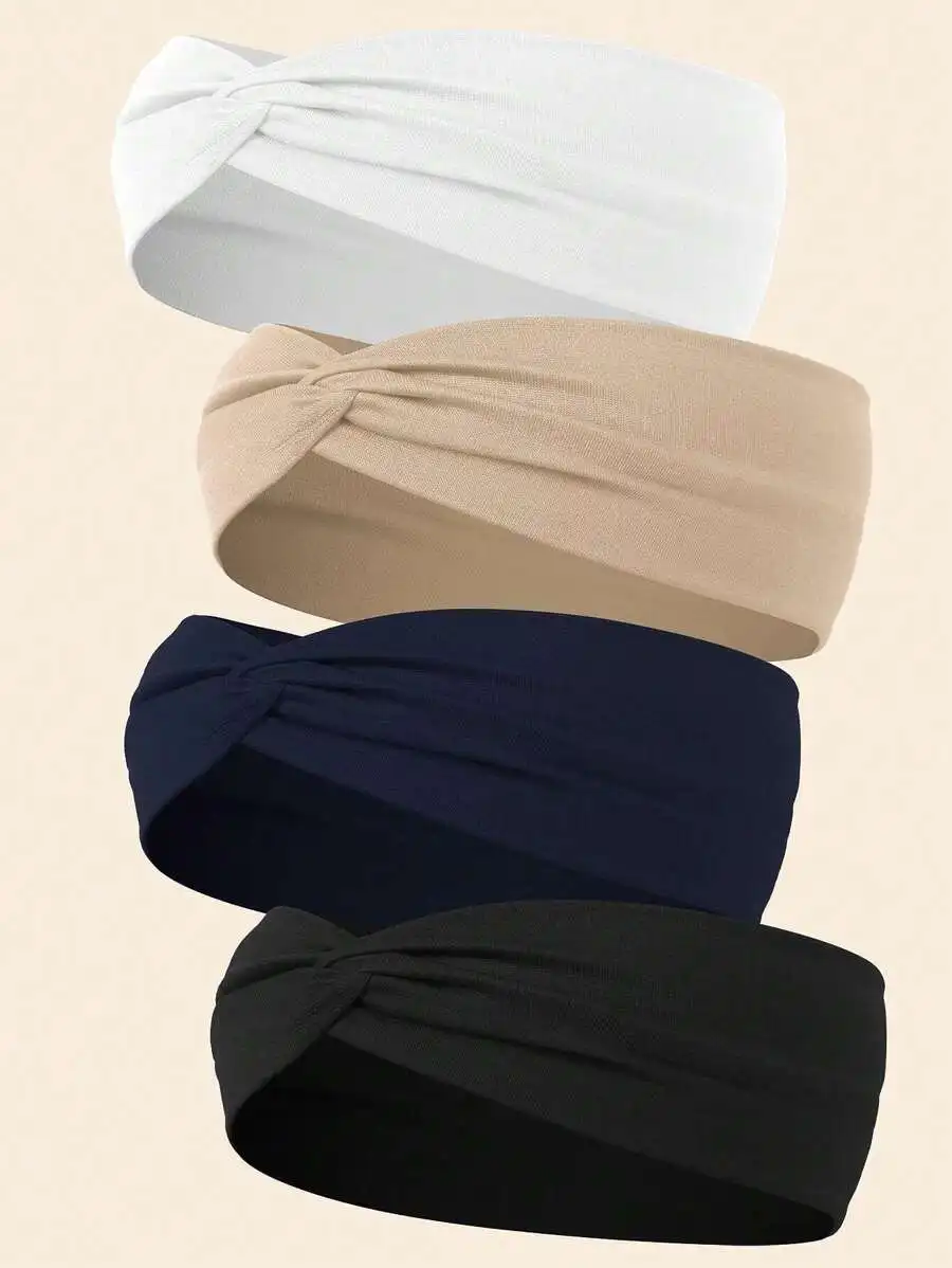 

4-Pack Solid Color Twist Knot Headbands for Women, Soft Stretch Hair Accessories
