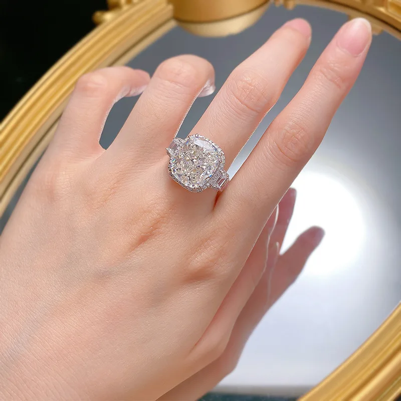 Klasický polštářek krájet 8ct moissanite diamant prsten opravdový 925 mincovní stříbro večírek svatební pás kroužky pro ženy angažmá šperků