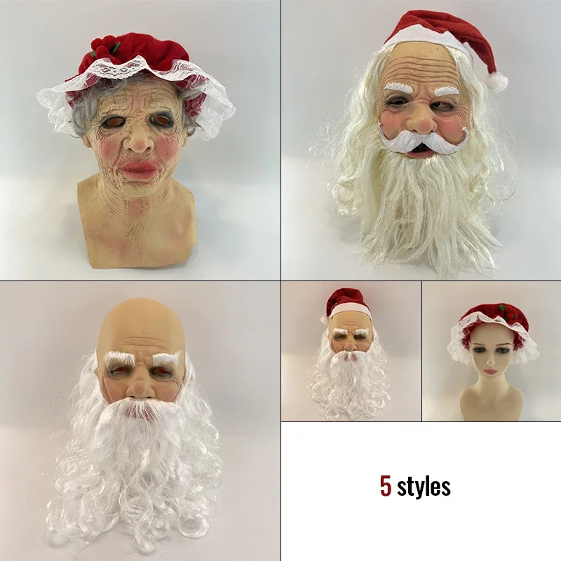 2023 New Merry Christmas Mask Santa Claus Latex Outdoor Realistic Fancy Costume Wig Beard Christmas Party Cosplay Mask Props