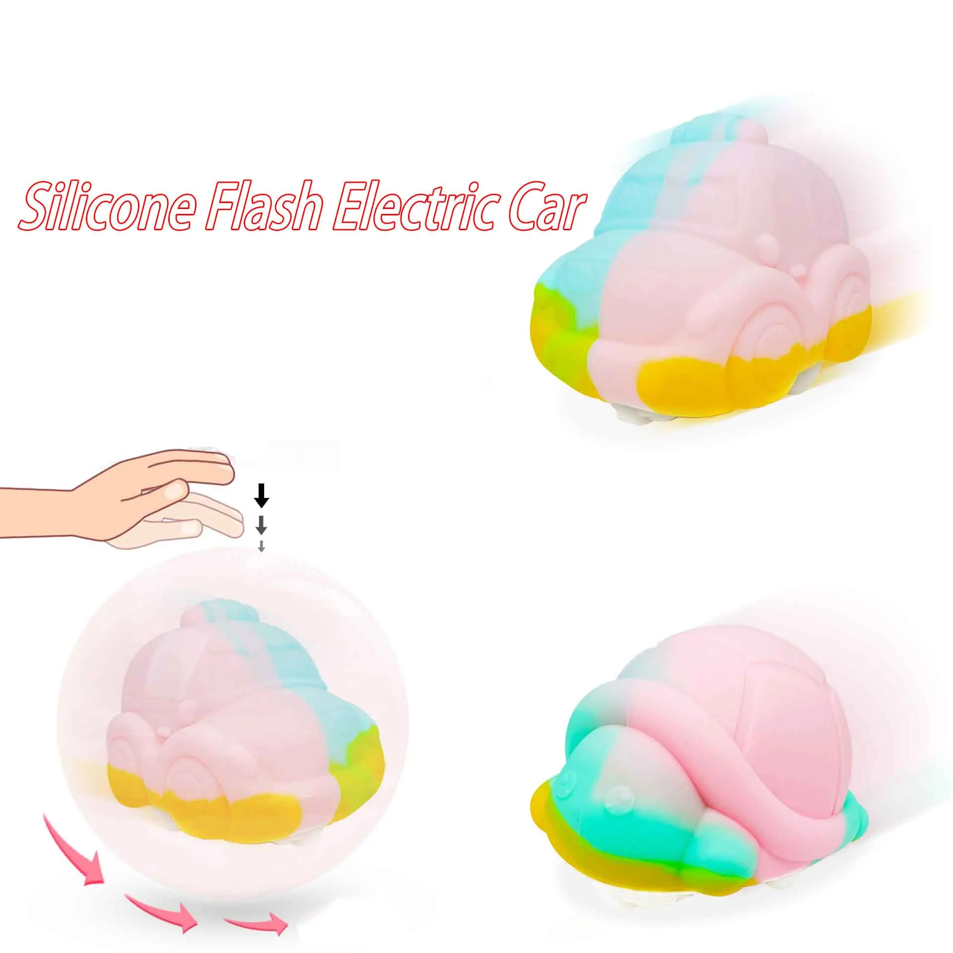 New Silicone Flash Electric Small Car Cartoon Cute Turtle Car Rolling Transparent Bubble Ball Toy USB Charging Children's Gifts