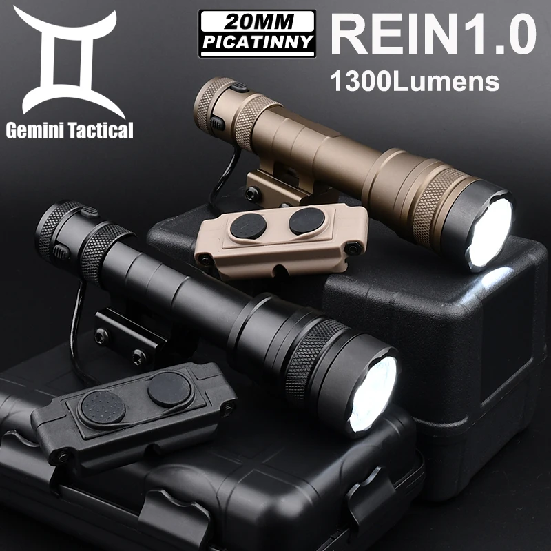 WADSN REIN1.0 Flashlight 1300Lumens Version Hunting Scout White LED Light  Dual Function Button Switch Set IR Lamp Fit 20MM Rail