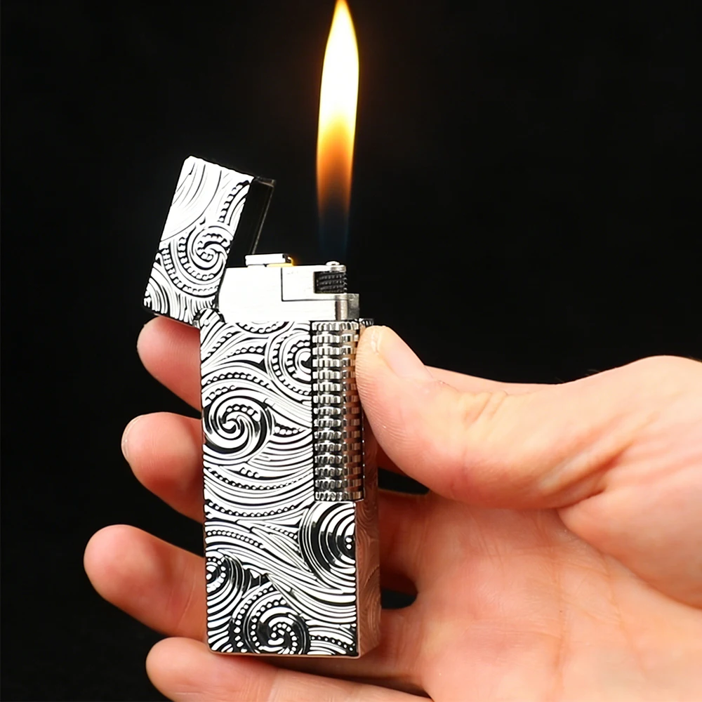 Luxury Hand Carved Pure Copper Lighter with Rotating Star Shaped Side Sliding Ignition for Couples Gift Suitable