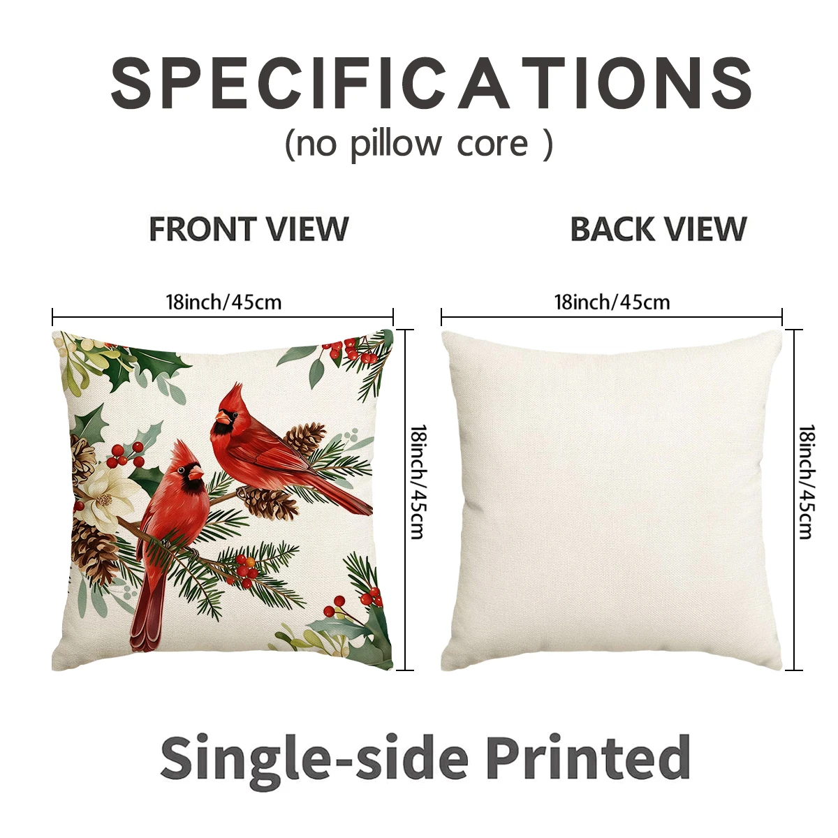 Christmas Cushion Covers 4 Pack Throw Pillow Covers Cardinal Bird Poinsettia Pine Cone Xmas Sofa Home Decoration Pillow Covers