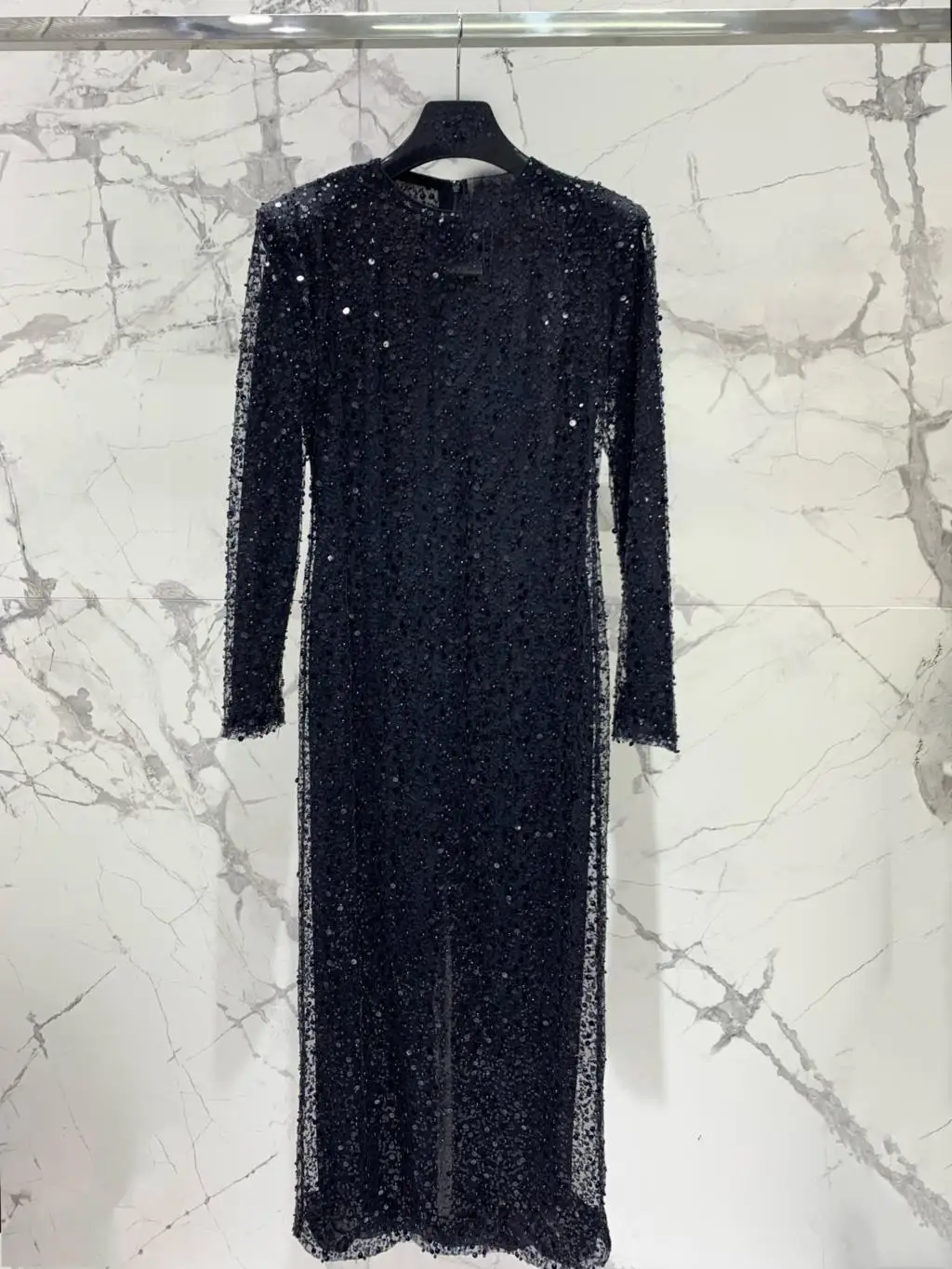 2024 Spring Luxury New Women High Quality Fashion Beading Long Sleeve Evening Dress for Female 2 Color