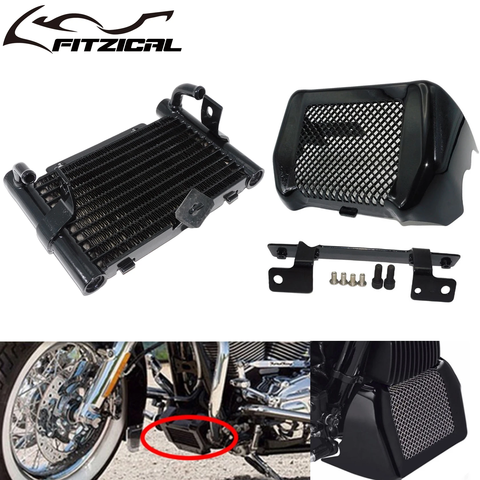 Motorcycle Oil Cooler Cover Kit With Bracket Repalcement Radiator Water Tank For Harley Touring Street Glide Road King 2017-Up