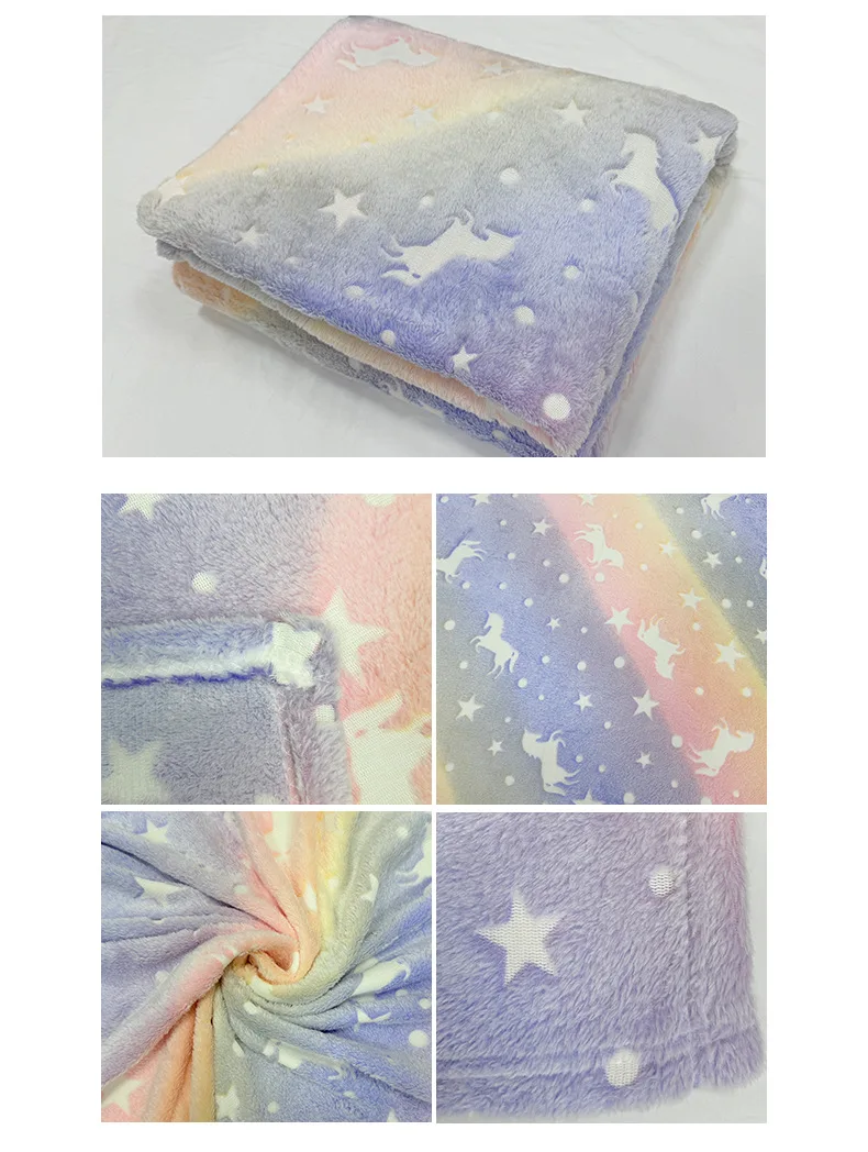 جديد قوس قزح تحلق الحصان الفانيلا بطانية توهج الظلام البوليستر التعادل صبغ طباعة لينة أفخم مكتب واحد ديكور المنزل رمي الراحة