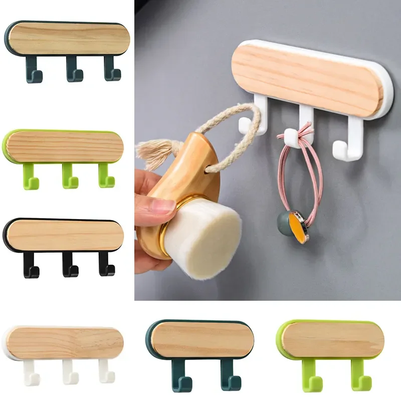 Wood Key Holder Hat Scarf Storage Organizer Strong Magnetic Key Ring Storage Rack Phone Hooks Self Adhesive Wall Mounted Hangers