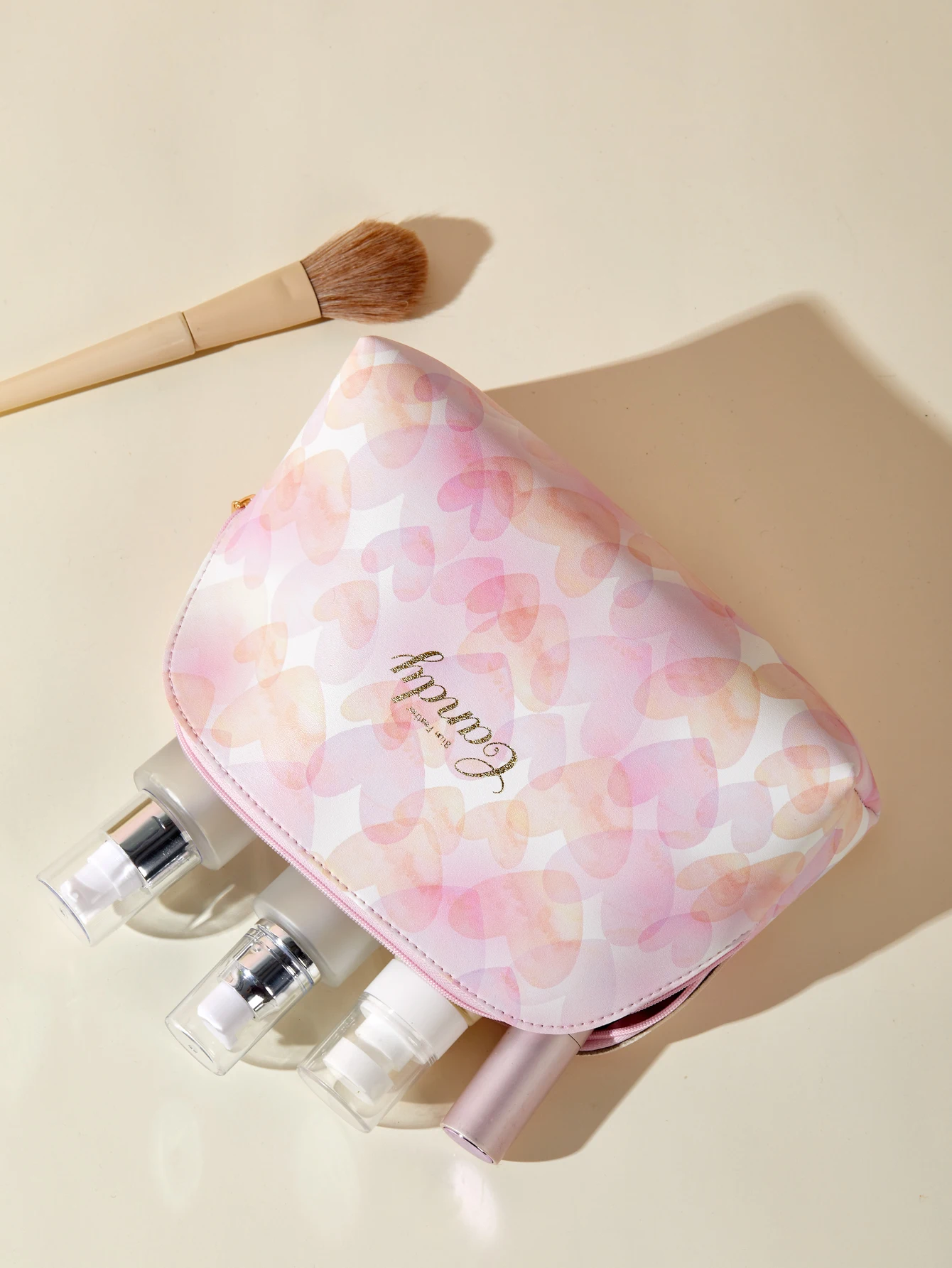 1PCS Large PU leather With Pink fantasy heart pattern Makrup bag Travel makeup Bag makeup brush bag Makeup bag organizer cosmet