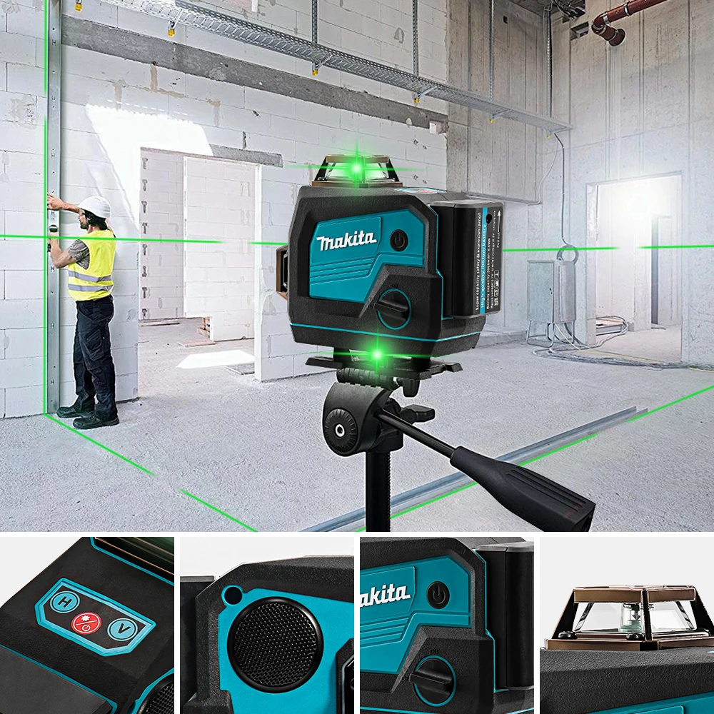 Makita 16 линий 4D функция звукового сигнала прецизионный крест зеленый свет 360 градусов свет автоматическое выравнивание профессиональный лазерный уровень инструмент