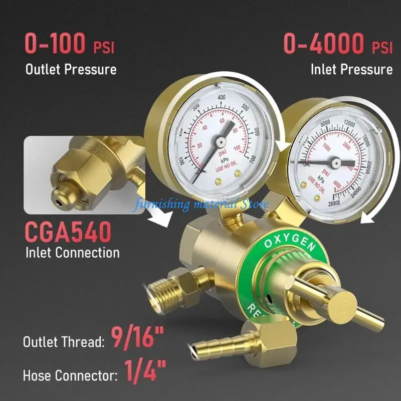 Y5GD Copper Pressure Meter for Acetylene Regulators 0-400PSI Input 0-30PSI Output and Oxygen 0-4000PSI Input 0-100PSI Output