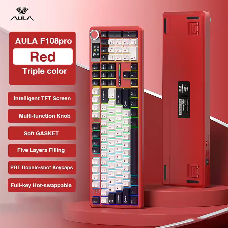 AULA F108pro Wireless Bluetooth Keyboard Macro Gaming keyboard Gasket Hot-swap Full Size Keyboard with TFT Smart Display - Image 8