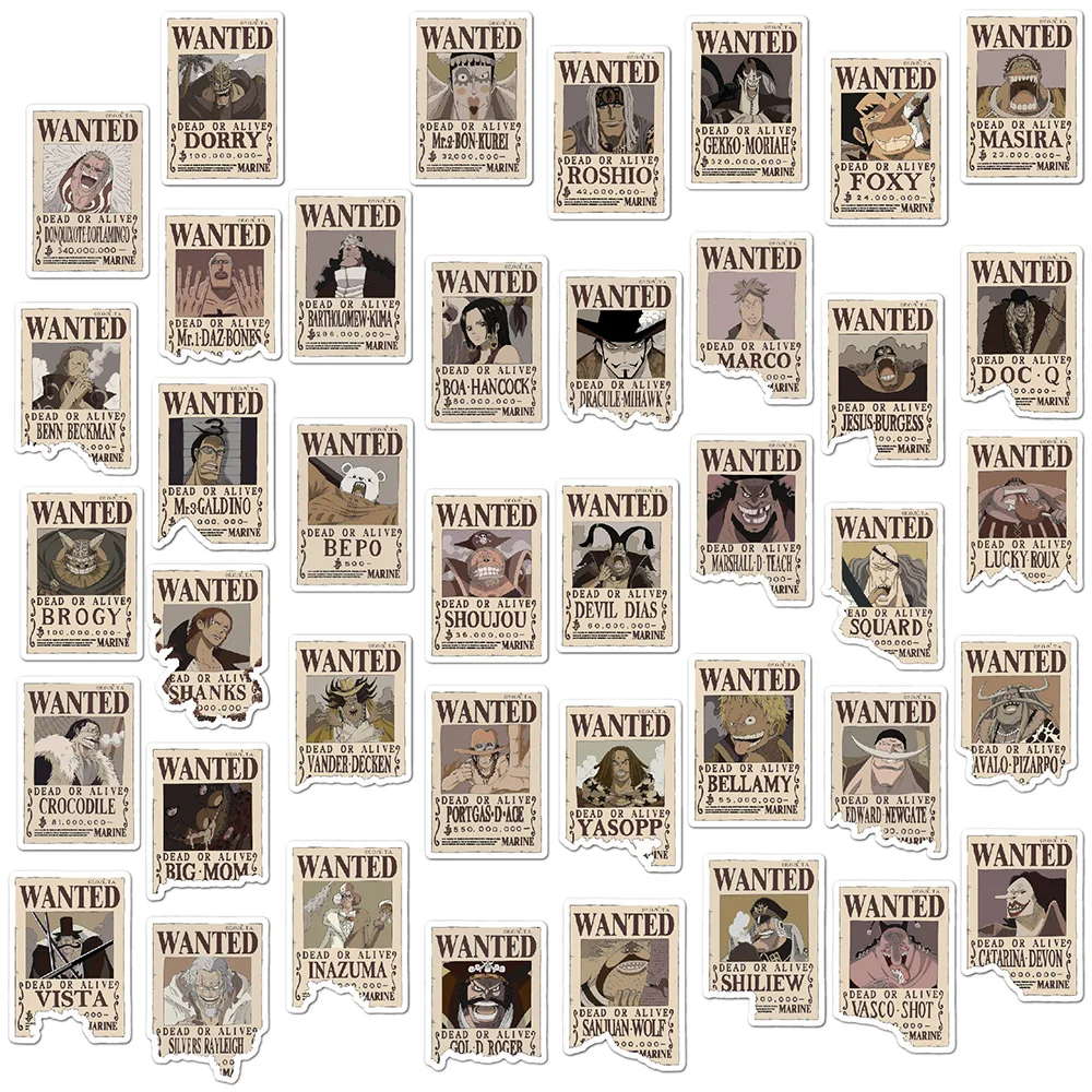 10/20/40/80pcs One Piece Wanted Posters Stickers Anime DIY Phone Laptop Notebook Cool Cartoon Vinyl Cool Sticker Decals Toy Gift