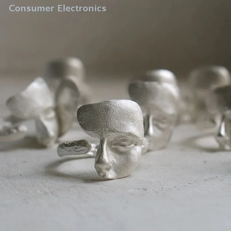 New Creative Mask Rings For Women Men Personality Silver Open Adjustable Frosted Mask Ring Jewelry Gift