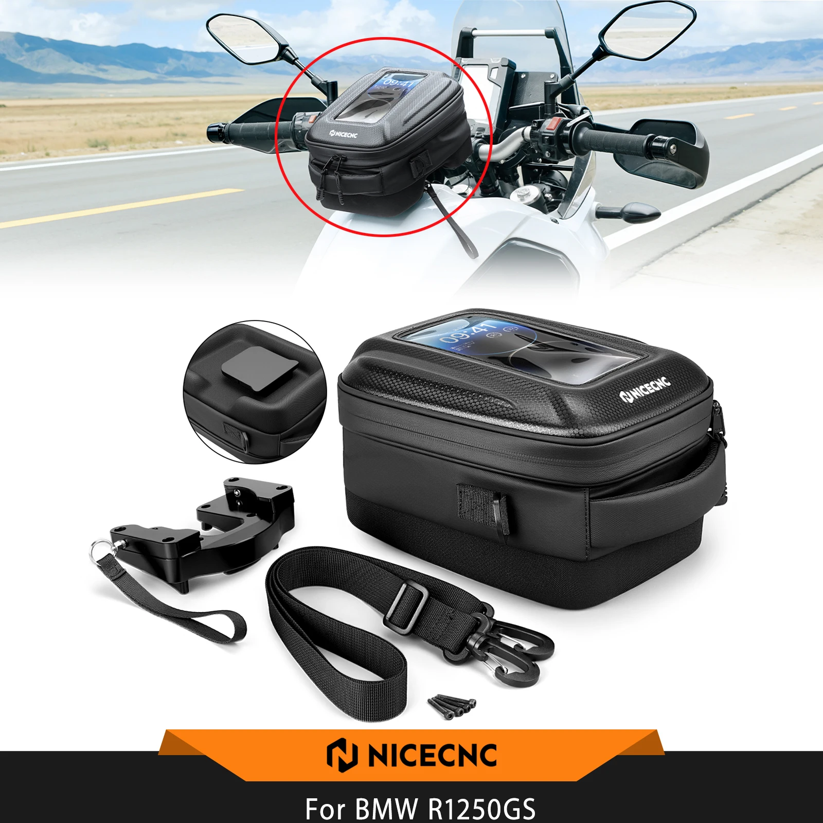 

NICECNC For BMW R1250GS Motorcycle Tank Bag Motorcycle Waterproof Black Fuel Tank Bag Quick Release Portable Storage Bag