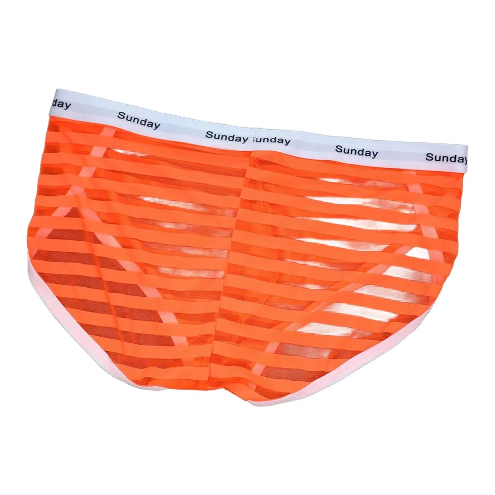 Fashion Men Striped Mesh See Through Briefs Side Fork Breathable Jockstrap Pouch Sexy Comfortable Underwear Man