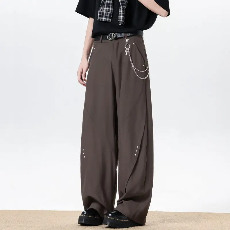 

Американские брюки в стиле High Street с деконструированным пэчворком и заклепками, свободные широкие повседневные брюки в стиле Knife West