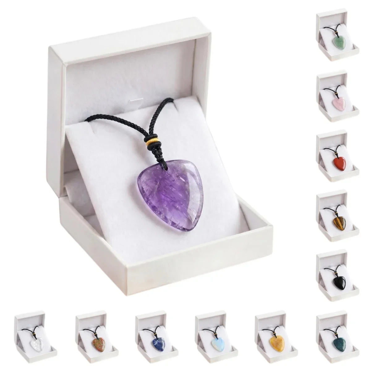 JOYAGIFT Natural Crystal Guitar Pick Pendant Black Braided Rope Necklace Musician Healing Stone Jewelry Gift with White Box