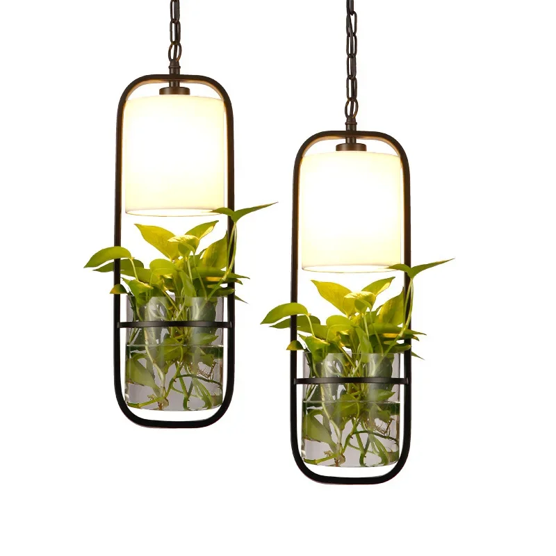 

Modern Plant Glass Chandelier New Chinese Restaurant Study Bar Balcony Creative Personality Iron Decorative Lamps and Lanterns