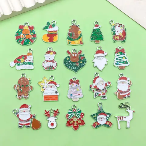 20pcs Enamel Christmas Decoration Charms Alloy Christmas Tree, Santa Claus, Elk, Snowflake, for DIY Jewelry Making Accessories