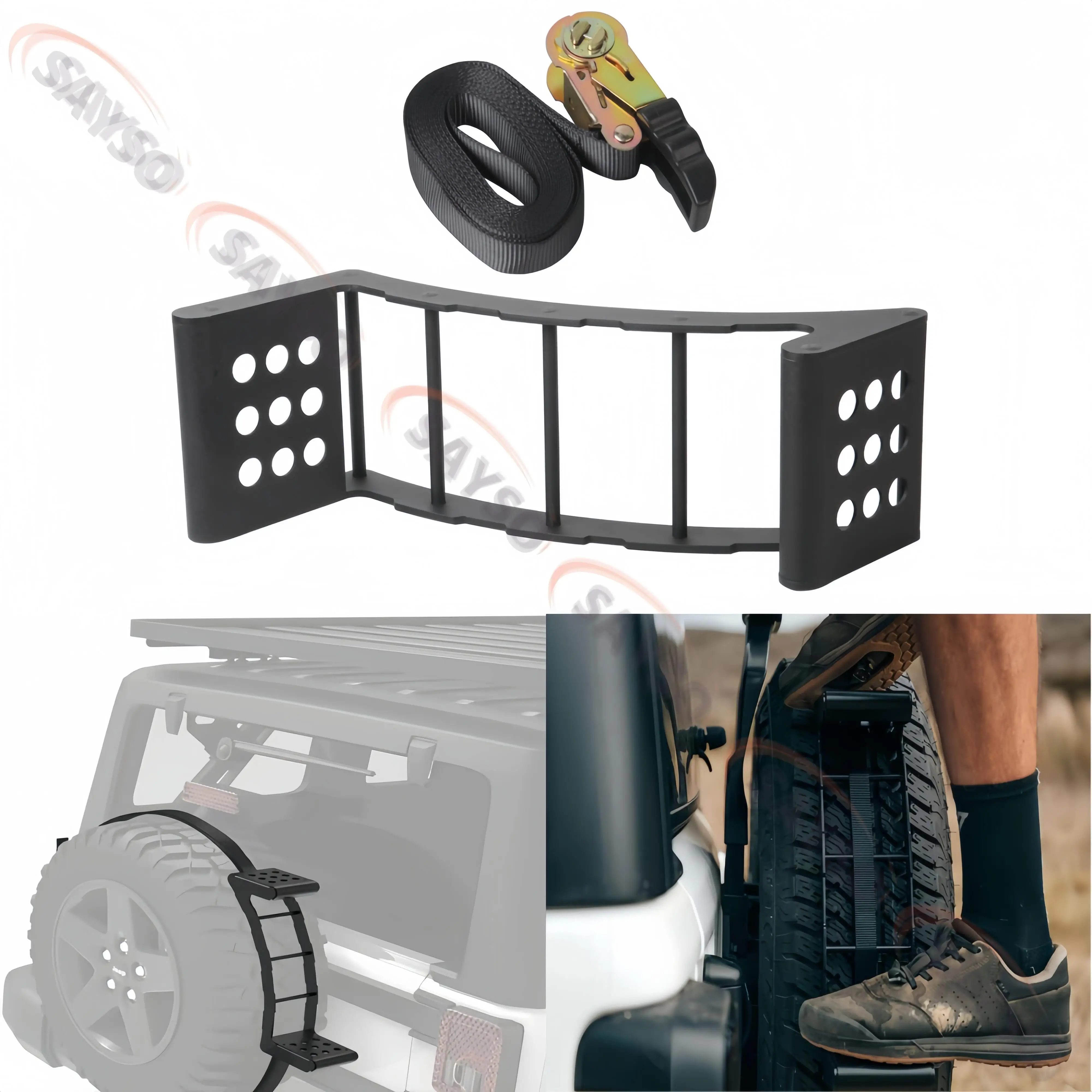 Spare Wheel Step Portable Universal Wheel Ladder Non-Slip Fit for Truck, SUV, Pickup with Rope Tightener Fit 24