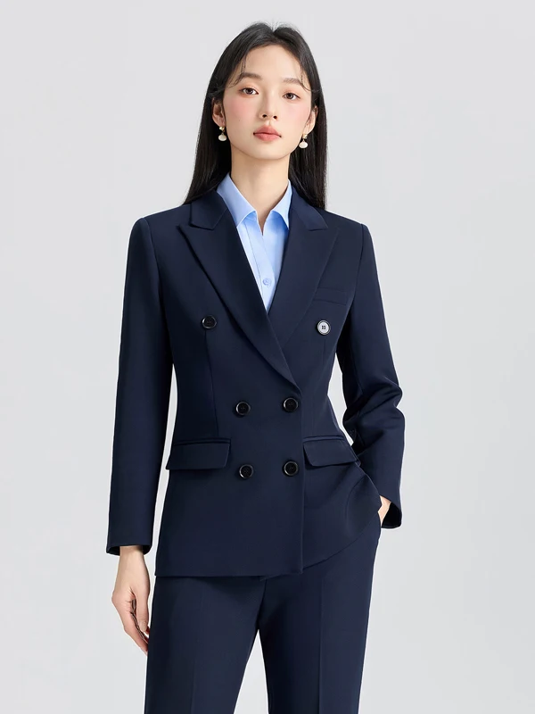 

Business Commute Pure Color Women's Suit Set Slim Fit Long Sleeve Button Pocket Straight Hem Anti-Wrinkle Spring OL Suit