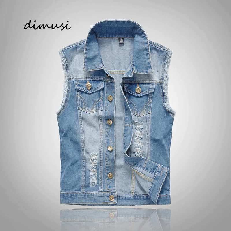 

Spring Summer Men's Denim Vests Casual Lapel Vintage Slim Fit Sleeveless Jacket Cotton Ripped Jean Vests for Men Clothing 6XL