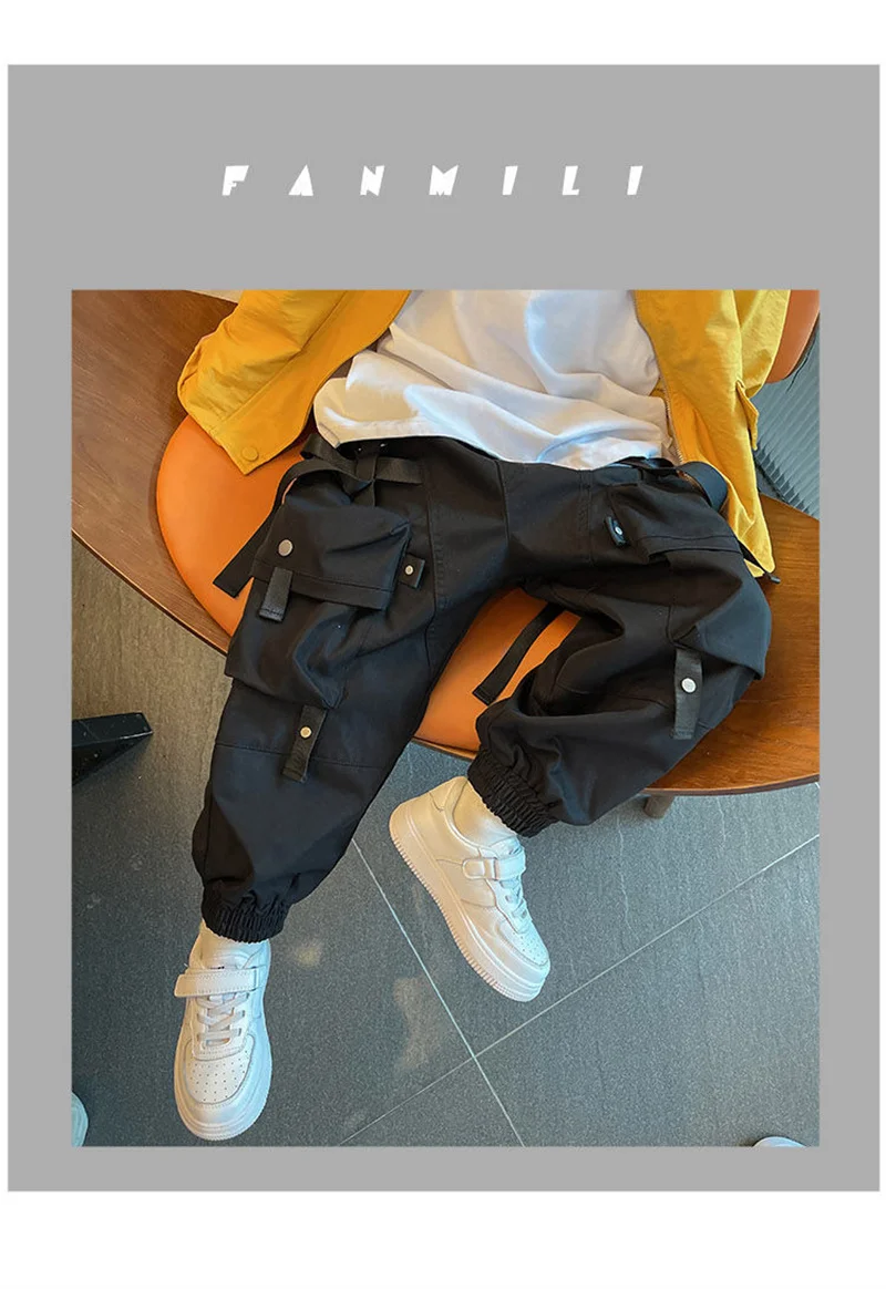 Boy Casual Overalls Pants Teenager Straight Trousers 2024 New Kids Hip Hop Joggers Pants Children Vintage Streetwear Sweatpants