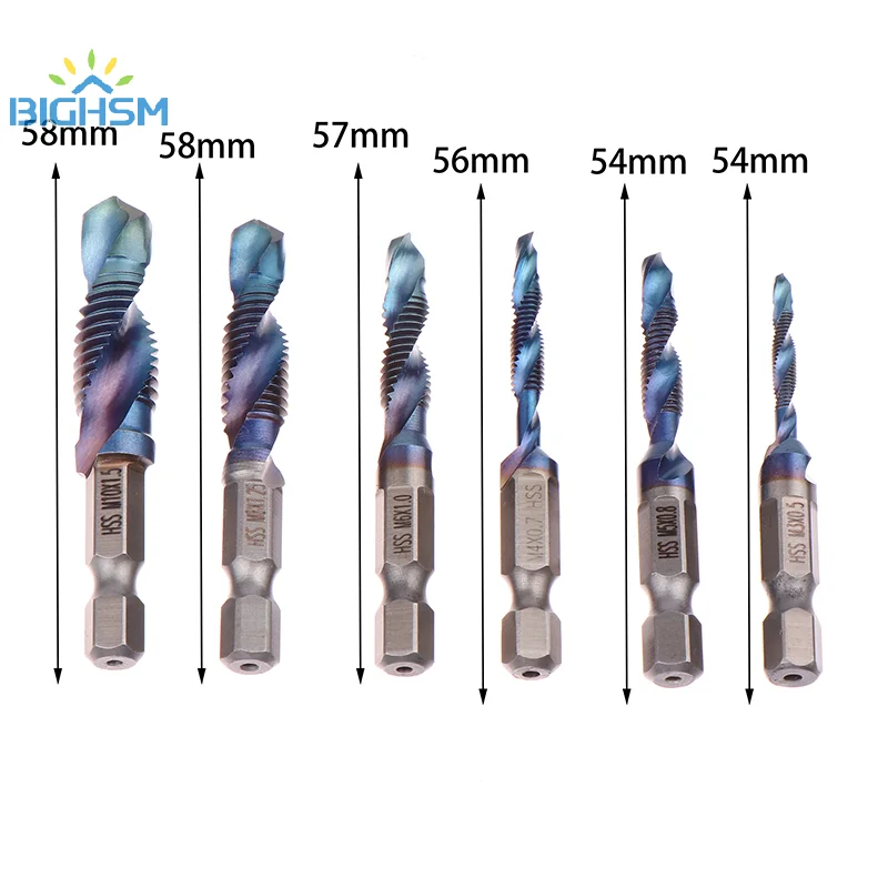 6 pz codolo esagonale 6 pz blu corto composito rubinetto foratura e maschiatura rubinetto integrato macchina foro smussatura Set di strumenti