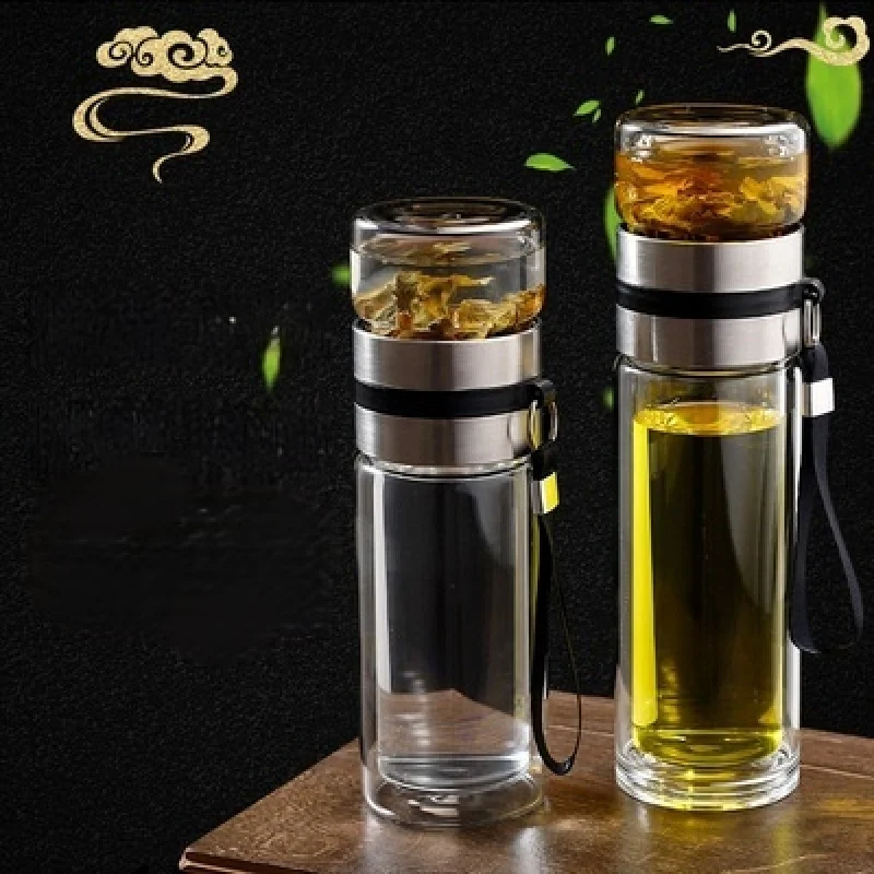 High borosilicate glass tea separator cups Transparent Insulation Tea cups heatresistant Double-Layer Portable Water Cup Infuser