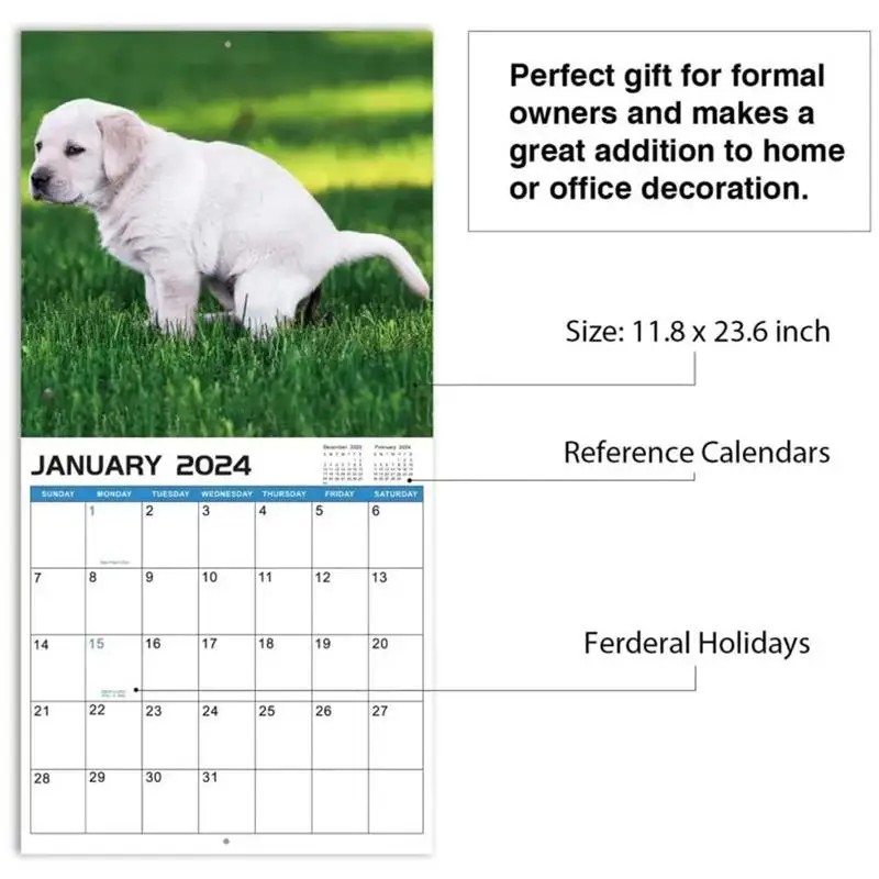 Dogs Pooping Calendar Dog Nature Calls Monthly Calendar January 2024 To December 2024 Funny Dog Calendar Gag Gifts Funny Wall