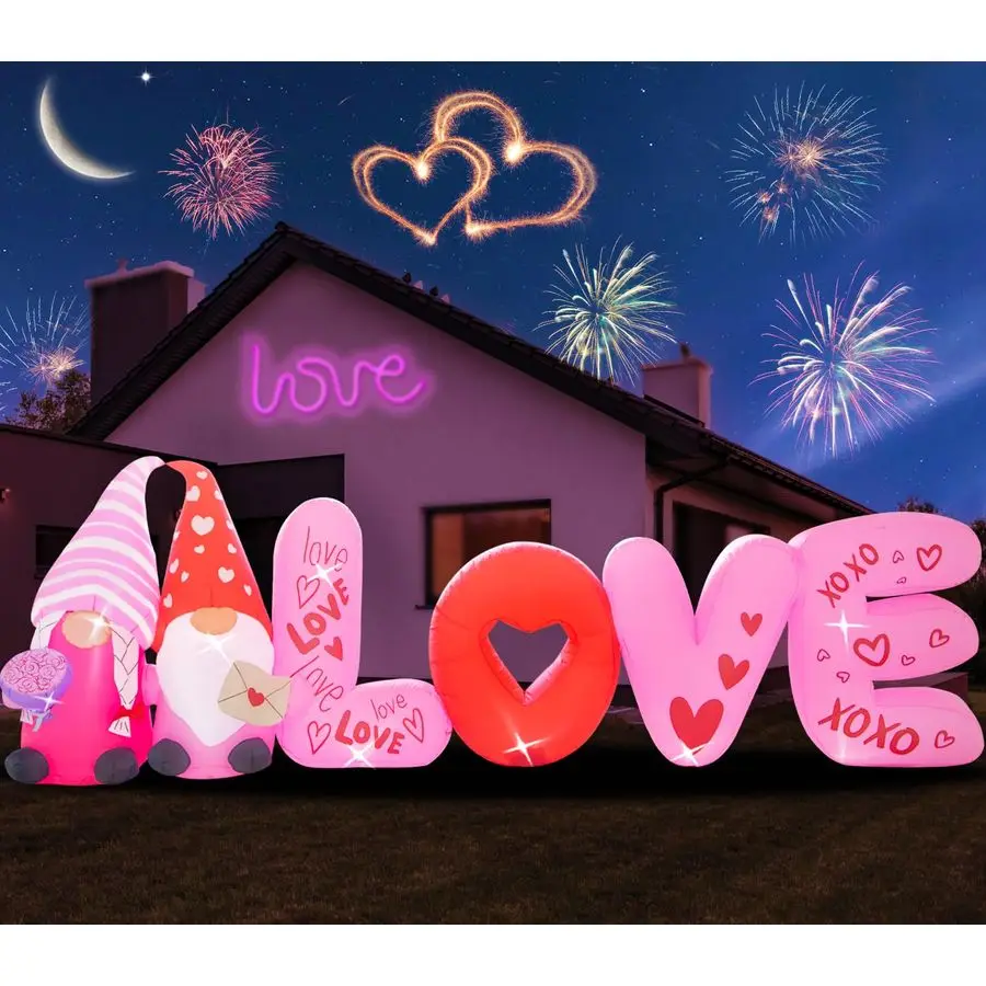

Valentine Inflatables Outdoor DecorationsLove Valentines Day Inflatable Gnome Hold Rose Blow Up Yard Decorations with LED Lights