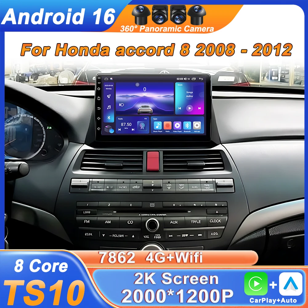 

Беспроводной CarPlay Auto для Honda Accord 8 2008-2012, Android 16, автомобильная мультимедийная система с GPS, разделением экрана, без DVD, 2DIN