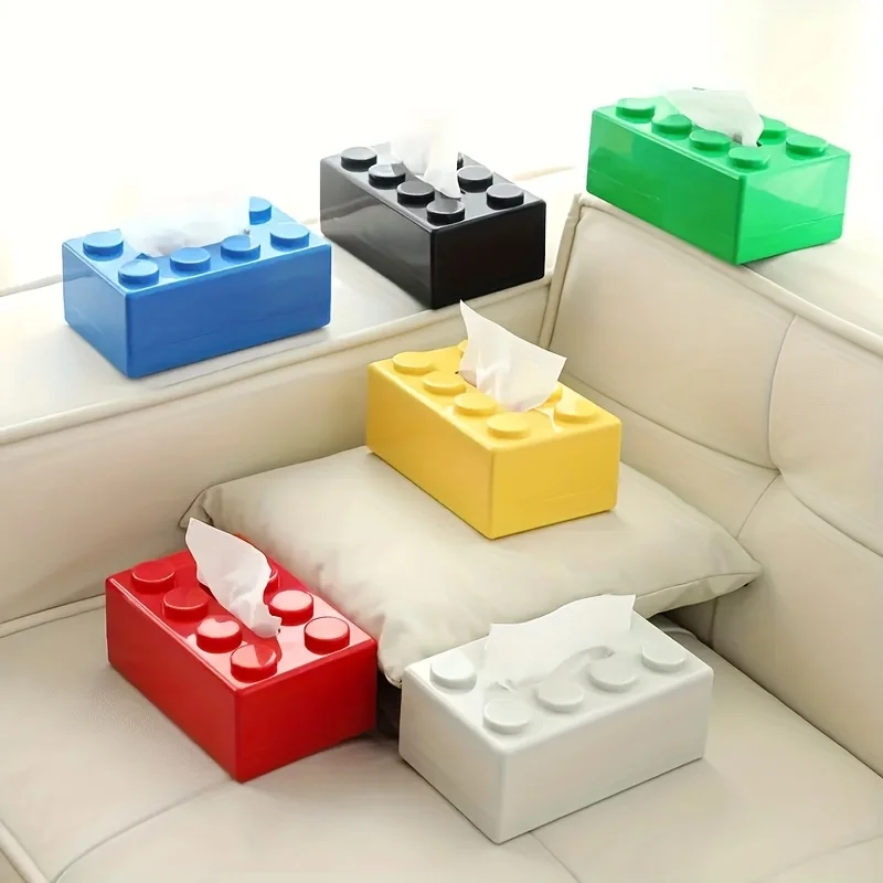 Caja de pañuelos estilo bloque de construcción, organizador de plástico multifuncional adecuado para cocina, baño, sala de estar, colores brillantes, 1 ud.