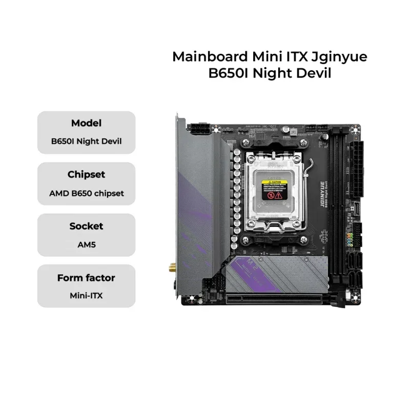 

JGINYUE AM5 Motherboard supports AMD Ryzen 7000 series CPU processors DDR5 dual channel Memory RAM ITX B650i Night Devil