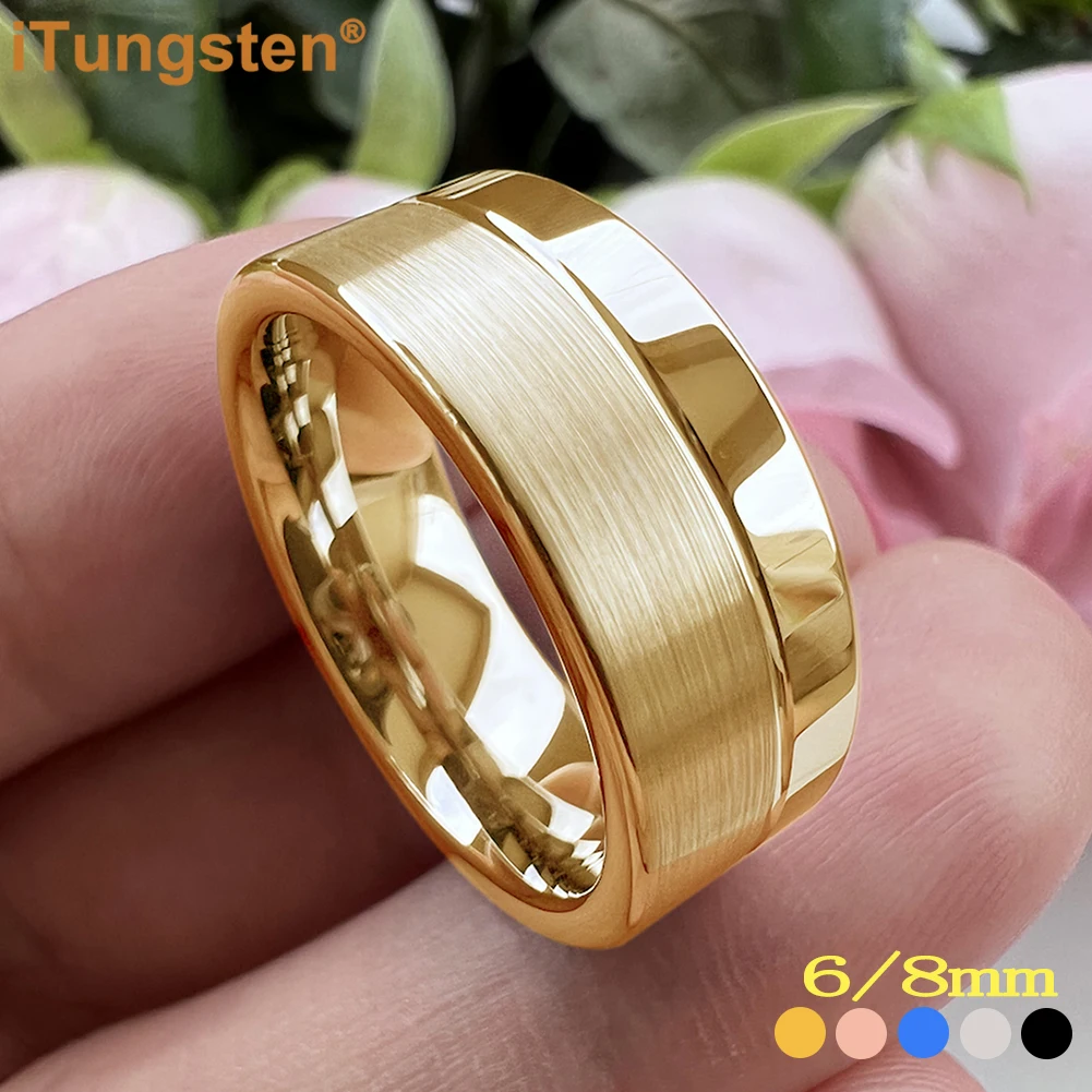 iTungsten Dropshipping 6mm 8mm Men Women Ring Tungsten Wedding Band Classic Jewelry Offset Groove Polished Brushed Finish